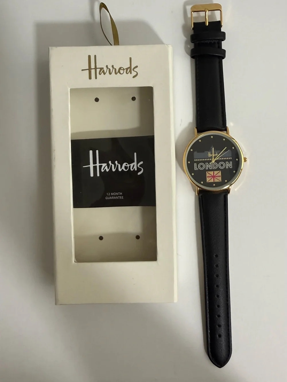 Harrods London Souvenir Watch Black Gold Tone HADS-003
